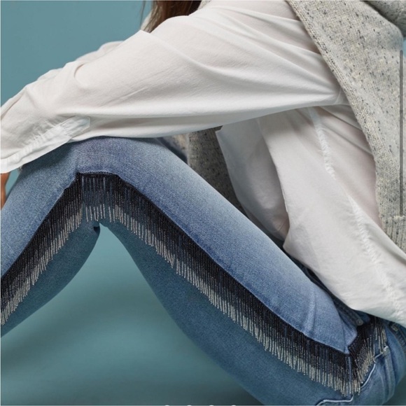 NWT Anthropologie Size 32 7 for all Mankind Flora Beaded Fringe Ankle Jeans $269 - Picture 2 of 11